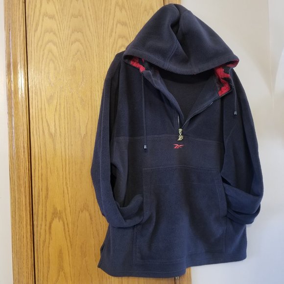 Reebok Navy Blue 1/4 Zip Hoodie with Red Camo Mesh Hood | Men's Size XL - Picture 4 of 14